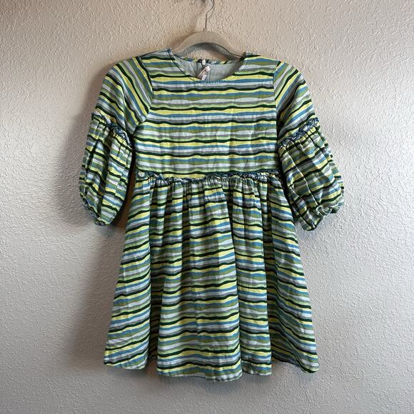 Briton Court Girls Dress Size 8Y Colorful Stripped Ruffle Lined A Line Christmas - Picture 1 of 10